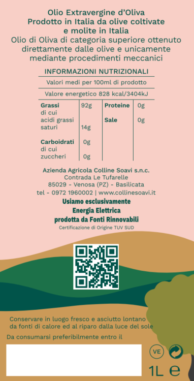 Preordini Olio Extra Vergine di Oliva Colline Soavi, Confezione di 2 Bottiglie da 1L - 2025/26